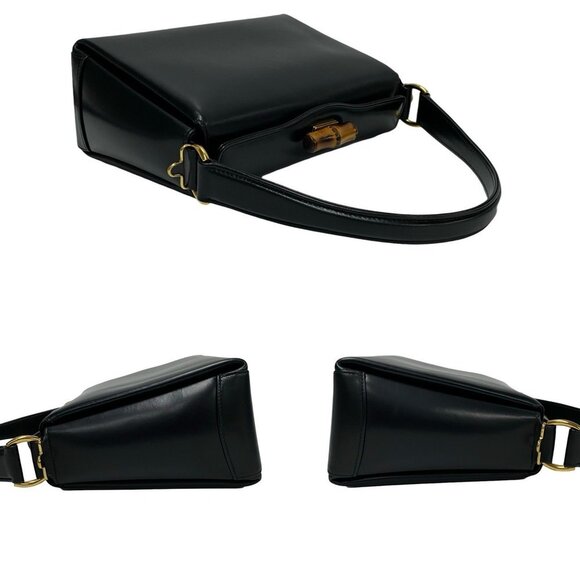 GUCCI Black Leather Bamboo Shoulder Bag - Picture 5 of 9